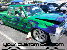 custom B2200, custom mazda truck, flame paint job, wild paint job, friends in low places, custom car show, custom truck show